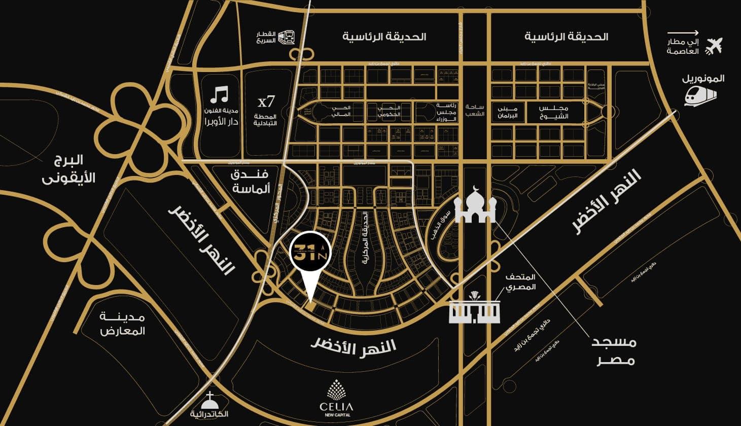 خريطة موقع 31 نورث تاور في داون تاون العاصمة الإدارية الجديدة