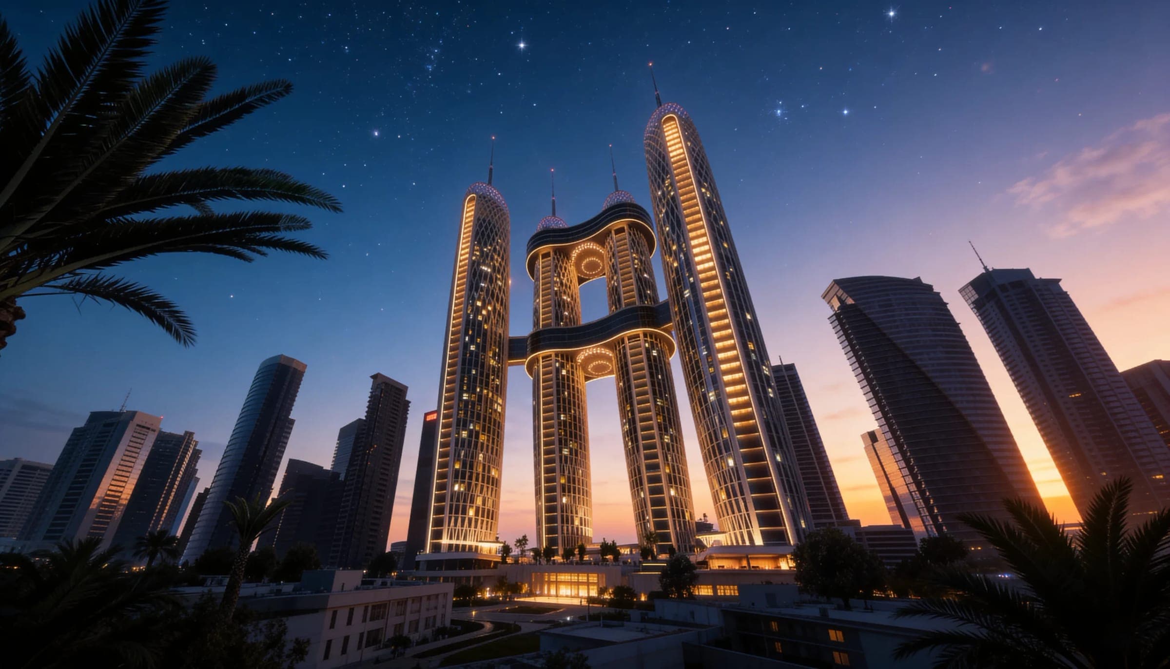 أبراج نايل بيزنس سيتي وقت الغروب