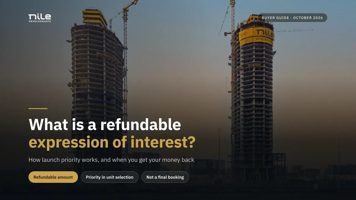 Nile Business City towers under construction at sunset in the New Capital
